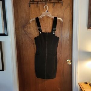 American Eagle Super Stretch Black Corduroy Zip Mini Pinafore Dress Size 0